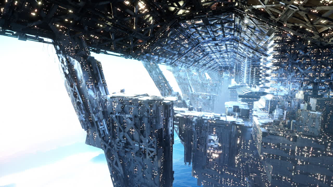 Futuristic floating city showcases advanced architecture in the sky