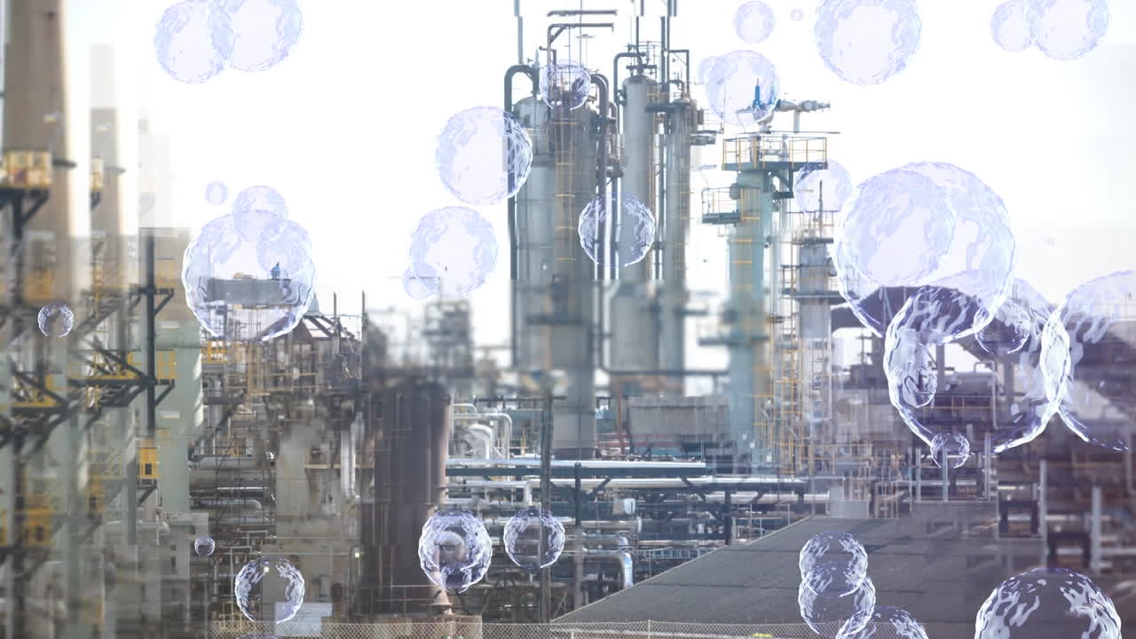 도시 풍경 위에 있는 지구의 애니메이션