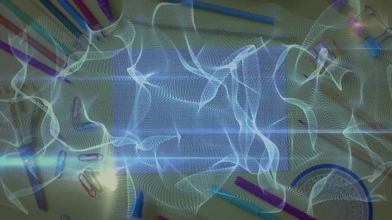 Abstract Digital Grid Animation Over School and Office Supplies