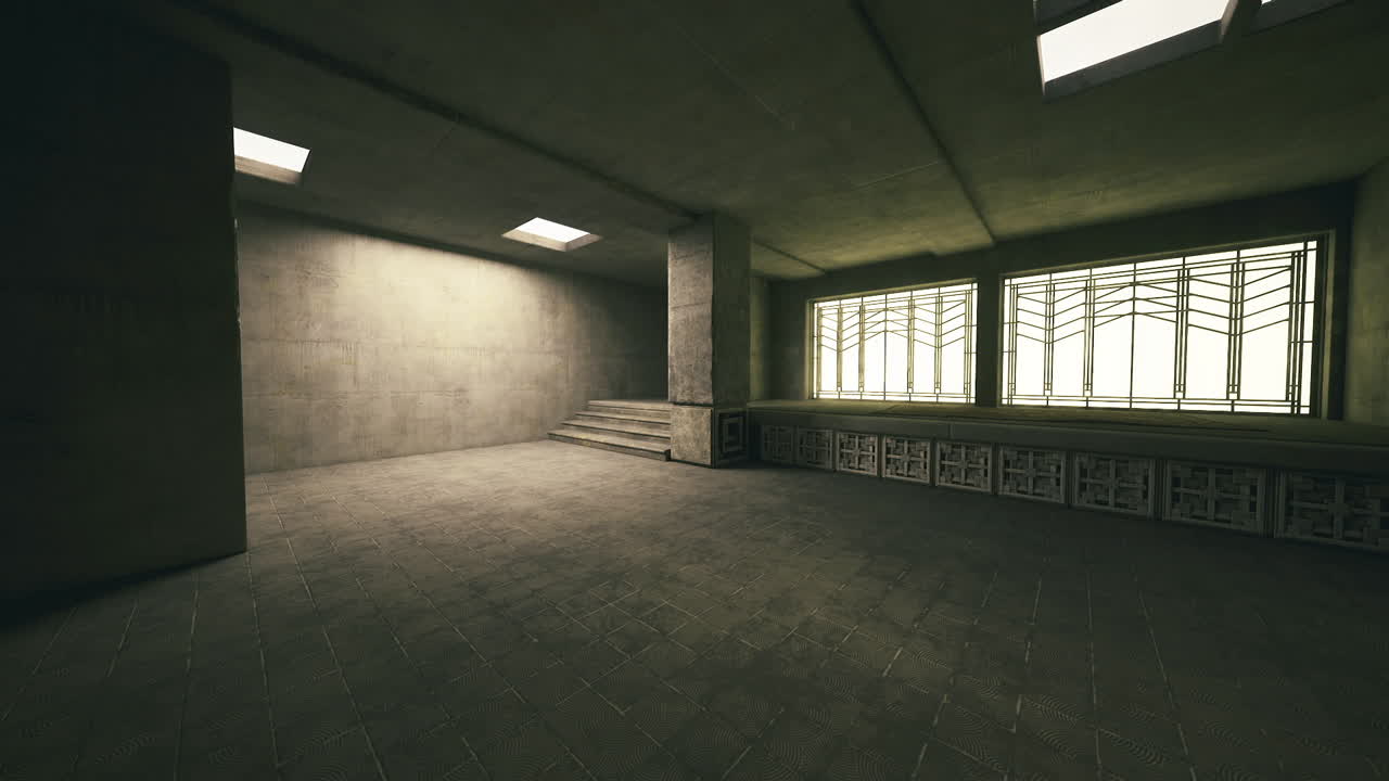 Spacious rehearsal environment featuring concrete stairs and expansive windows