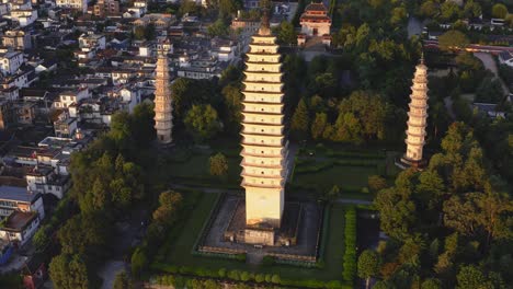 amazing pagodas at chinese buddhist temple in dali, aerial reveal