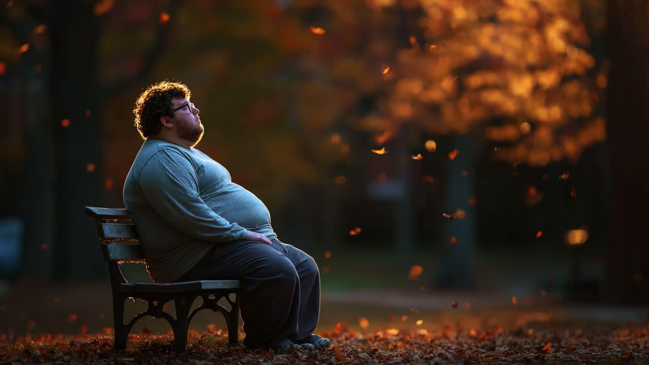 A Moment of Reflection: A Solitary Individual Seated on a Park Bench Amidst Autumn Leaves, Capturing the Essence of Stillness and Personal Contemplation in a Changing World