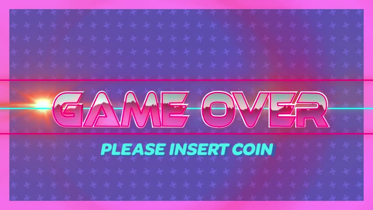 네온 선과 패턴 위에 금속 분홍색으로 텍스트 위에 게임의 애니메이션