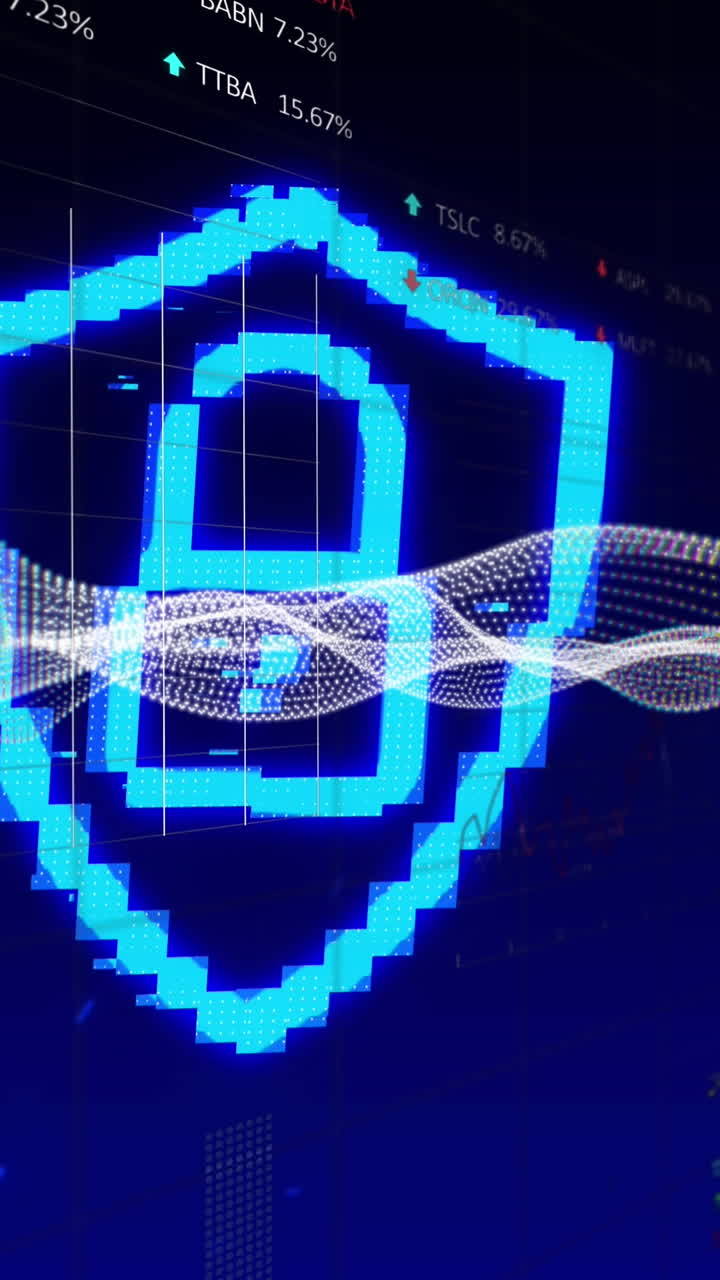 animación de olas y escudo digital con candado en fondo marino