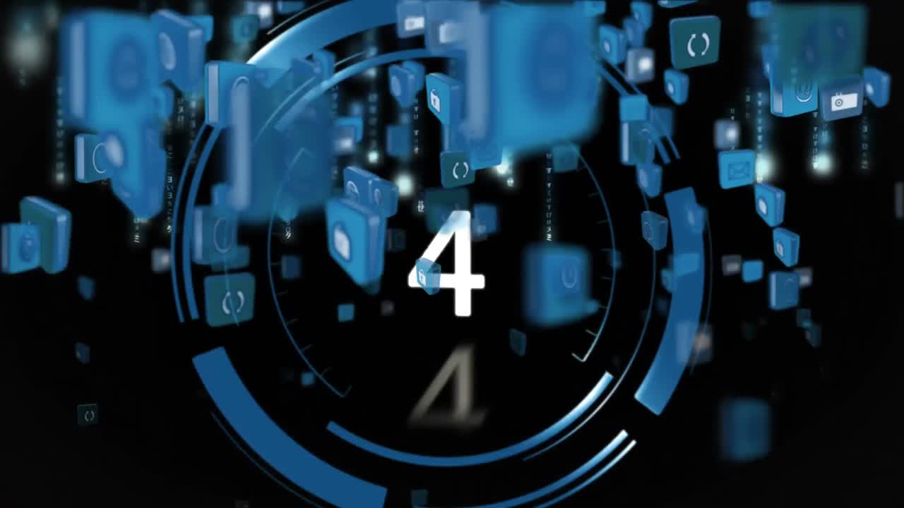 Online and application icons in squares and a count down