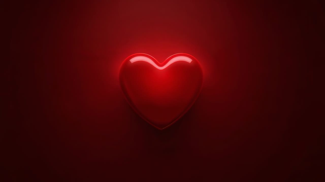 Inizio illuminazione, cuore 3D rosso pulsante centrato su sfondo rosso con faro, looping di ombre