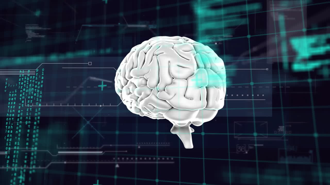 검은색 배경에 데이터 처리를 통해 디지털 뇌의 애니메이션