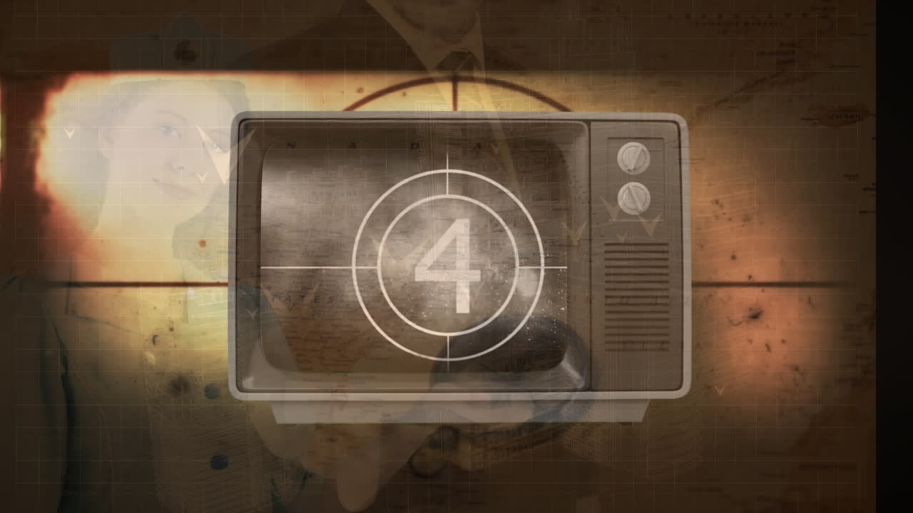 다양한 사람들에 대한 카운트다운과 함께 tv 화면의 애니메이션