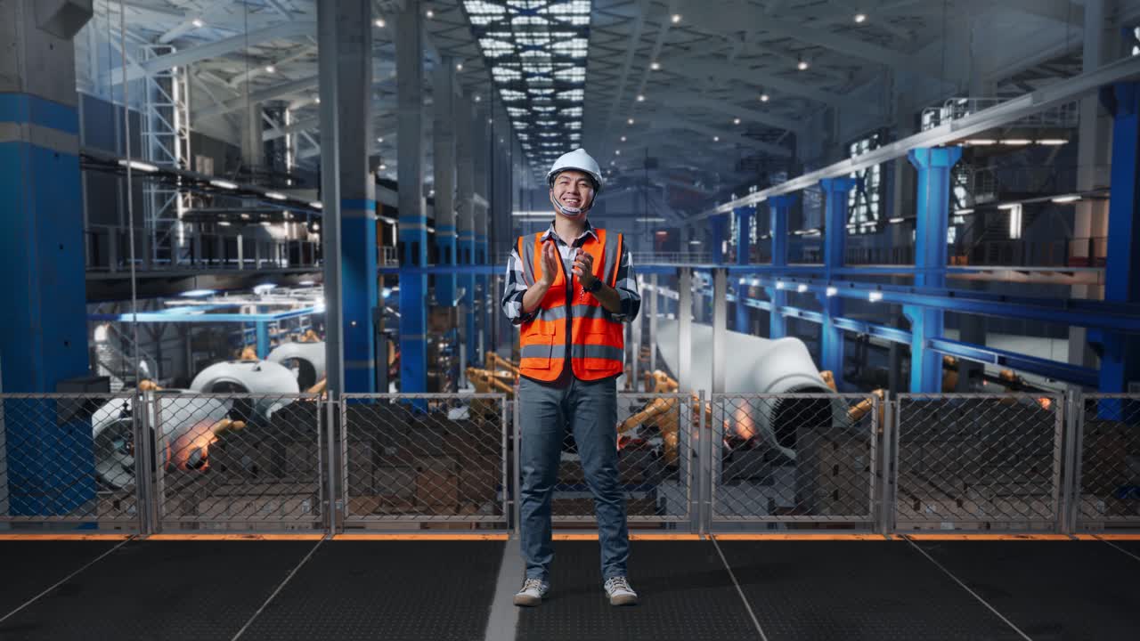 Engineer Celebrating in a Factory