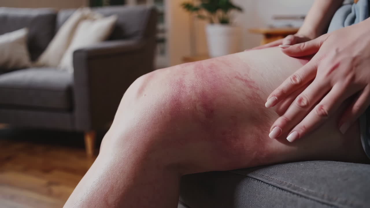 Woman with skin rash on her leg