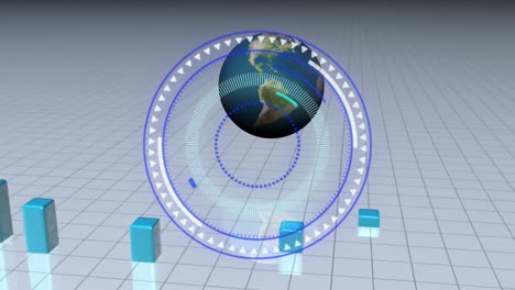 Animation-of-scope-scanning-over-globe-and-graph-on-white-background