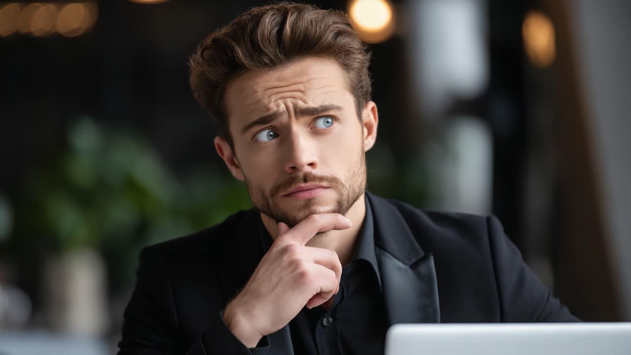Contemplative Man in Formal Attire Pondering Decisions: A Visual Journey through Thoughtfulness and Reflection in an Elegant Setting