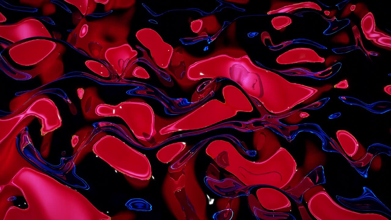 Looped abstract fluid background. Beautiful wavy glass surface of red liquid with pattern, gradient color and flow waves on it. Creative bright bg with soft smooth animation.