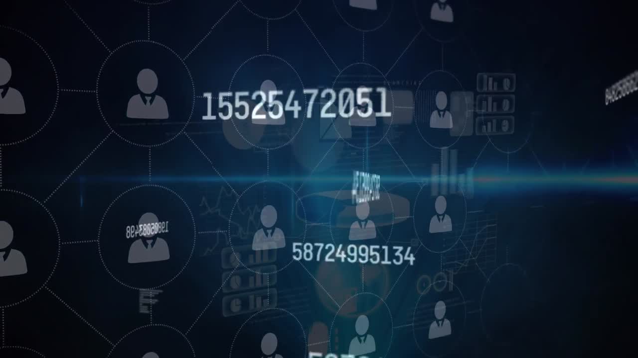 파란색 배경에 아이콘과 연결의 네트워크를 변경하는 숫자의 애니메이션