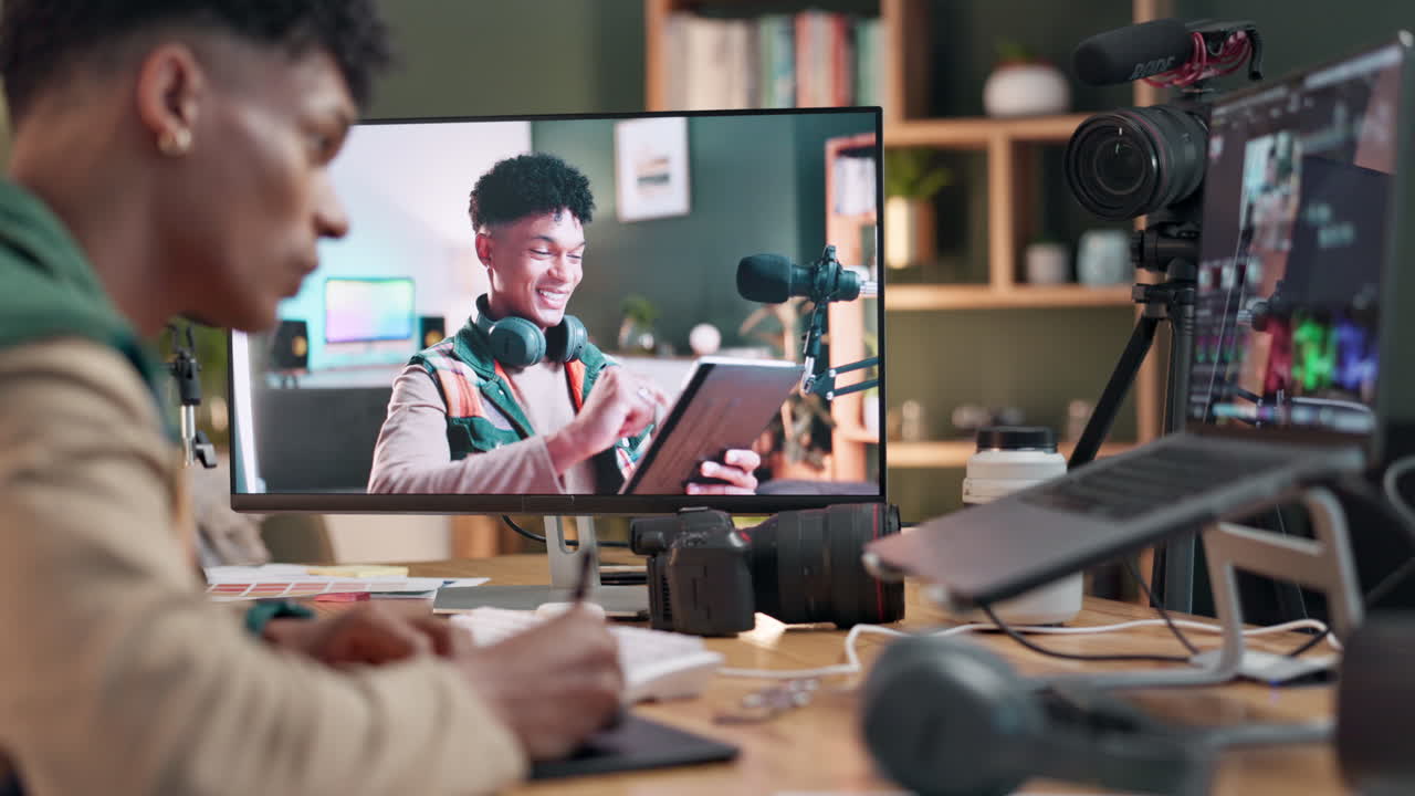 Man creating content in his home office
