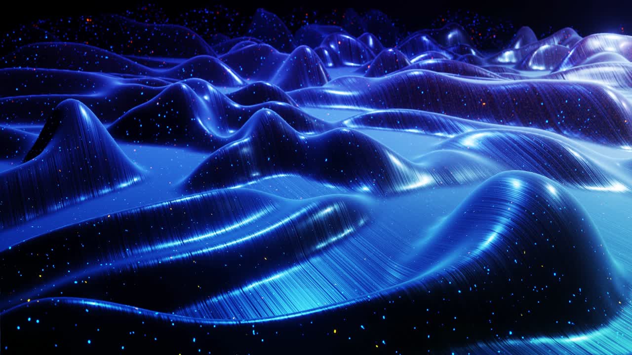 fantastical festive blue bg. Stylish abstract looped background, waves move on matt surface like landscape made of liquid blue wax with sparkles. Beautiful soft background with smooth animation 4k