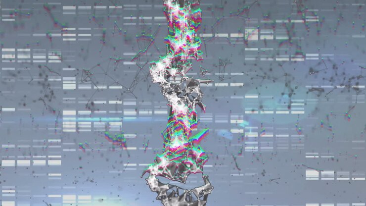 Processing scientific data, DNA strand and binary coding animation