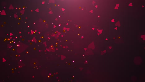 Volando-Pequeños-Corazones-Rojos-De-San-Valentín-Con-Confeti-De-Colores-En-El-Cielo-Romántico