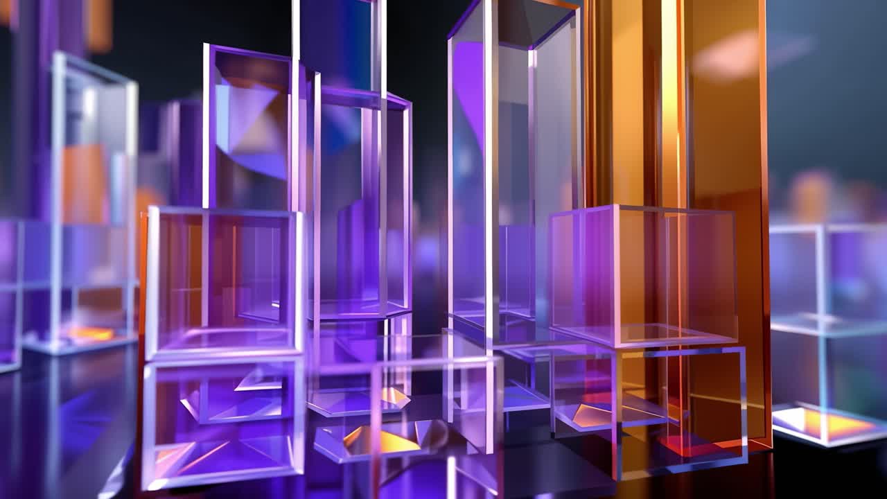 Dynamisk abstrakt animation med glaskuber og prismer