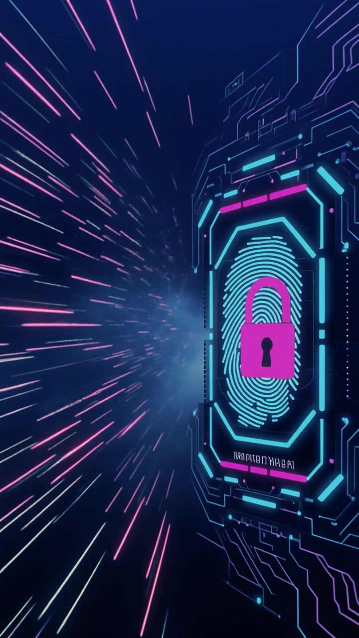 Digital Fingerprint Scanner with Glowing Security Lock Icon