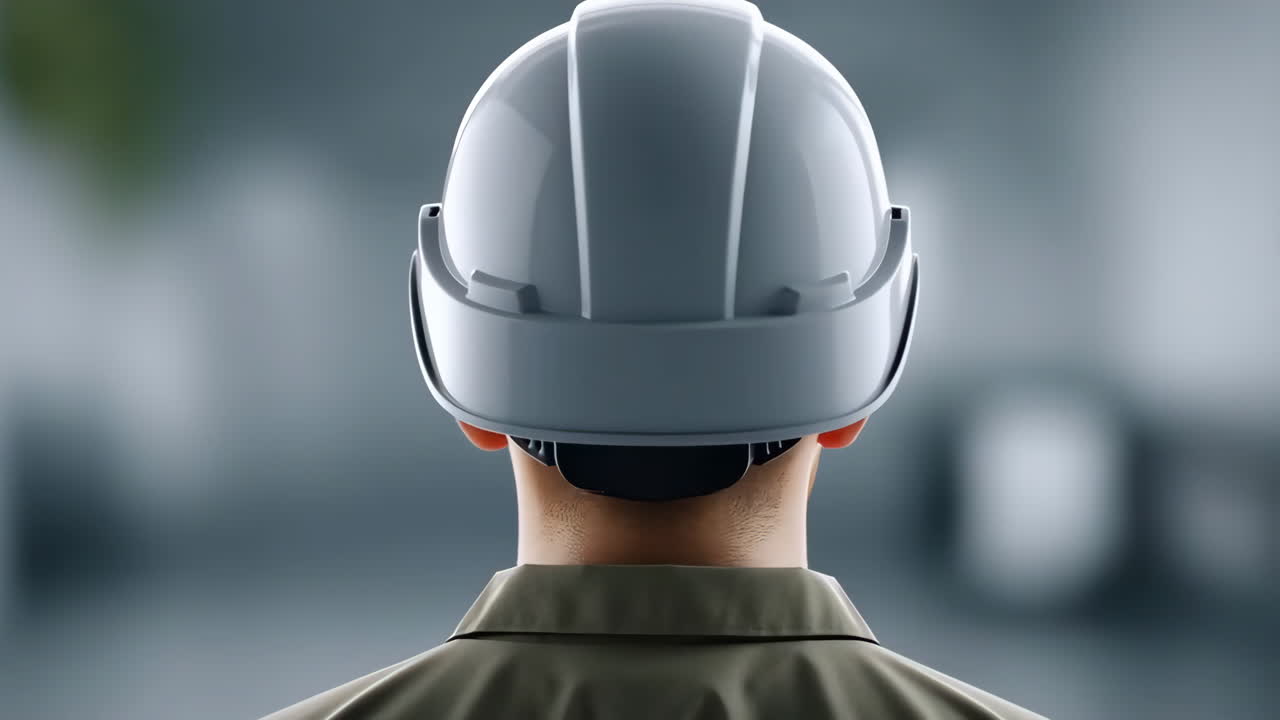 Person wearing a hard hat, viewed from behind