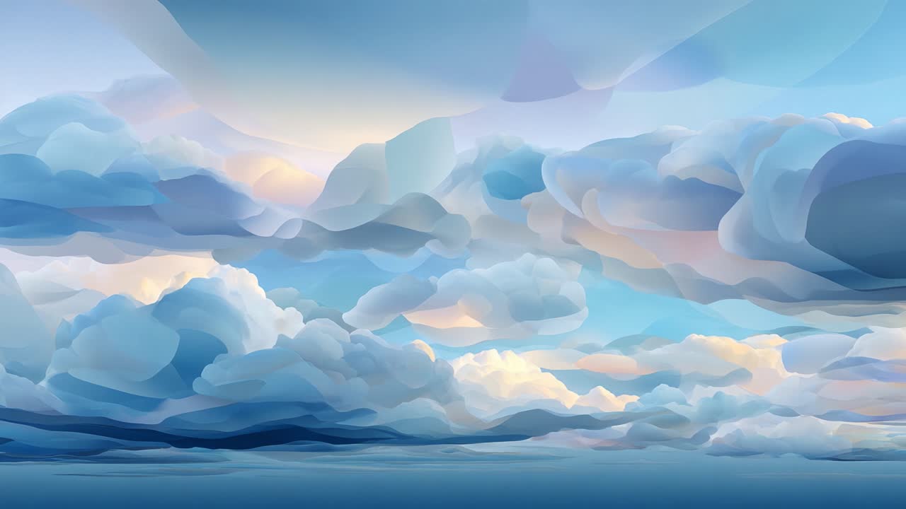 Serene Skies: A Captivating Journey Through Ethereal Clouds Displaying a Palette of Soft Pastels Set Against a Tranquil Horizon Evoking Peace and Inspiration