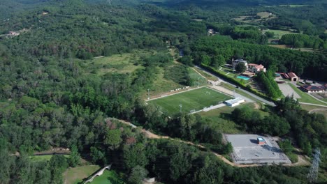 Soccer-field-and-recreational-areas-in-Gualba-mountains,-barcelona-4k