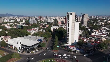 aerial view of the vallarta avenue, west to east, and the arcos vallarta monument in guadalajara, jalisco, mexico