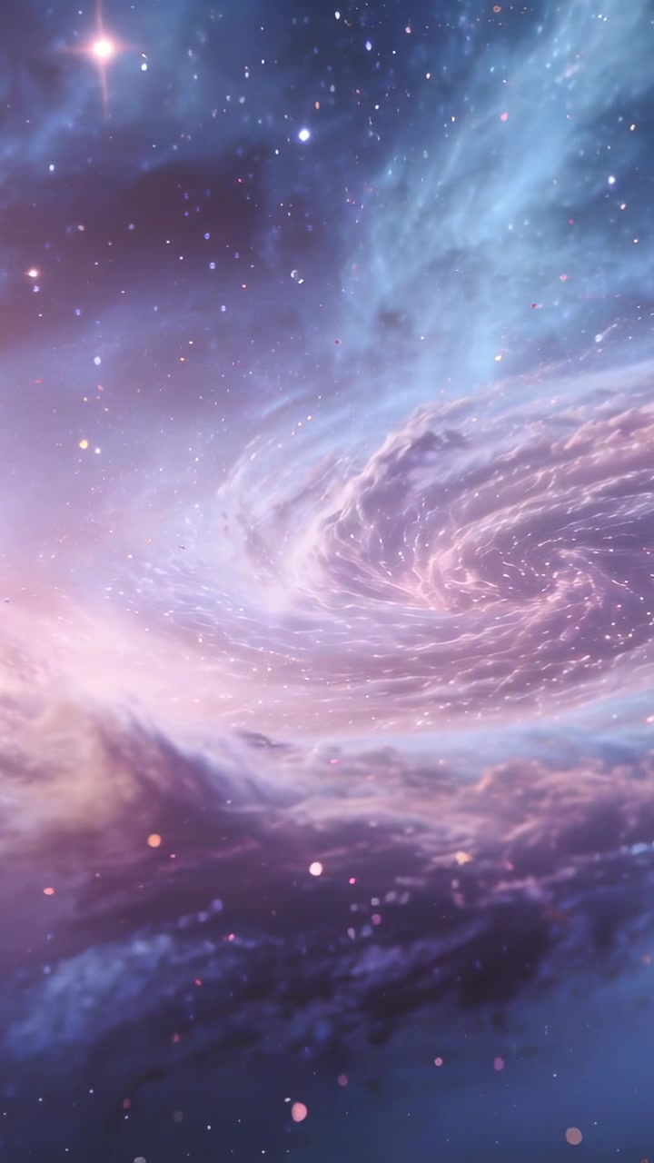 Vertical video: Swirling spiral nebula showing slow gas flow in space, with frames advancing