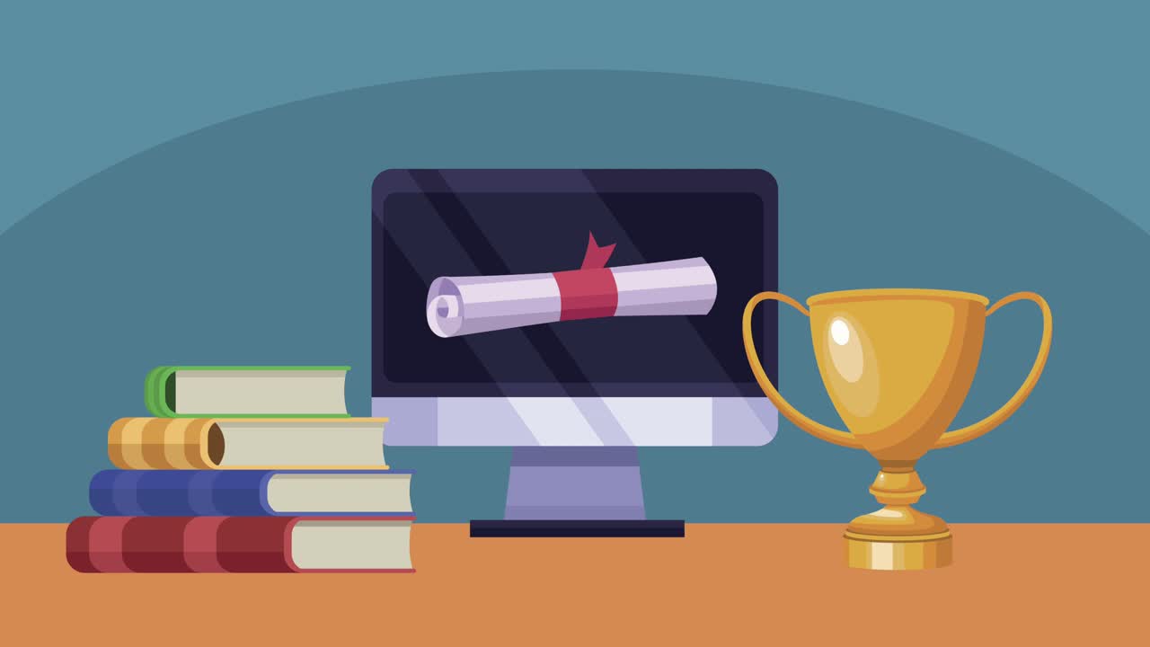 escritorio con diploma de graduación en línea