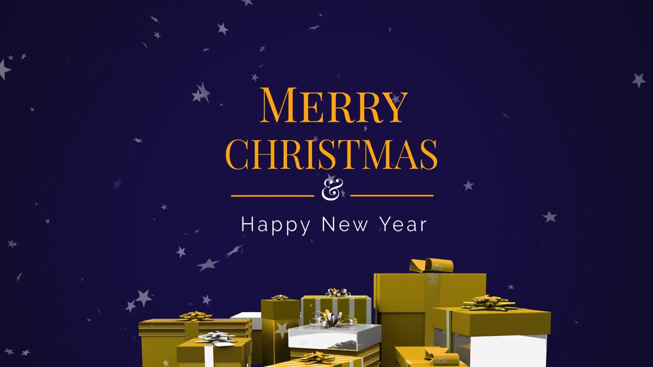 메리 크리스마스 텍스트 위에 내리는 눈의 애니메이션