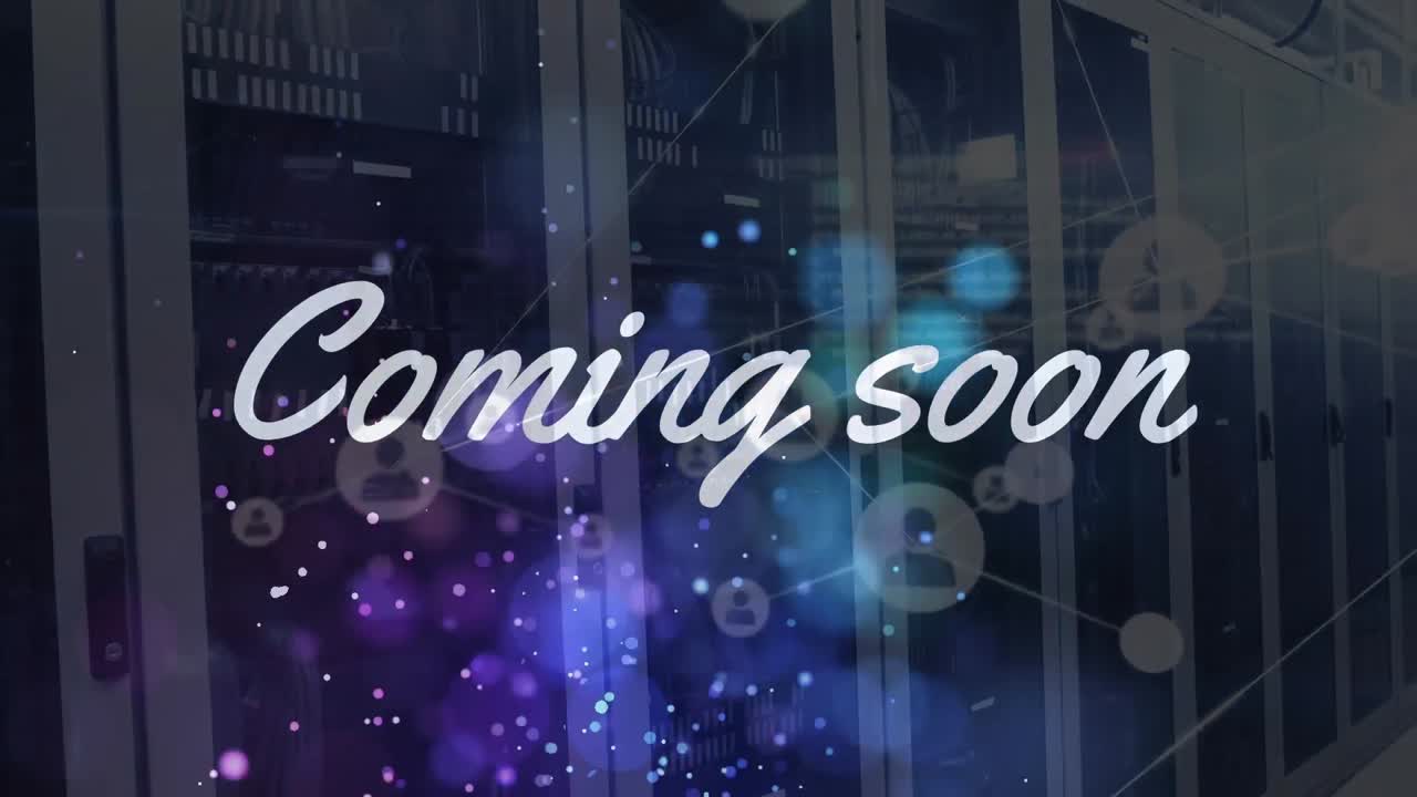 곧 다가오는 텍스트의 애니메이션 렌즈 플레어 및 서버 에 대한 연결된 아이콘