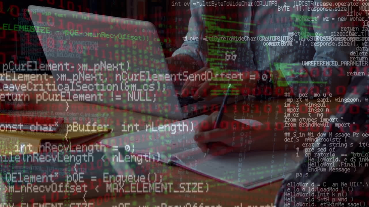 animación del procesamiento de datos sobre una persona que utiliza una computadora portátil