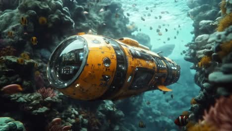 underwater exploration with a yellow submarine
