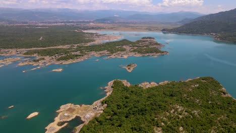 Aerial,-Flying-Around-Slansko-Jezero-Lake,-Montenegro