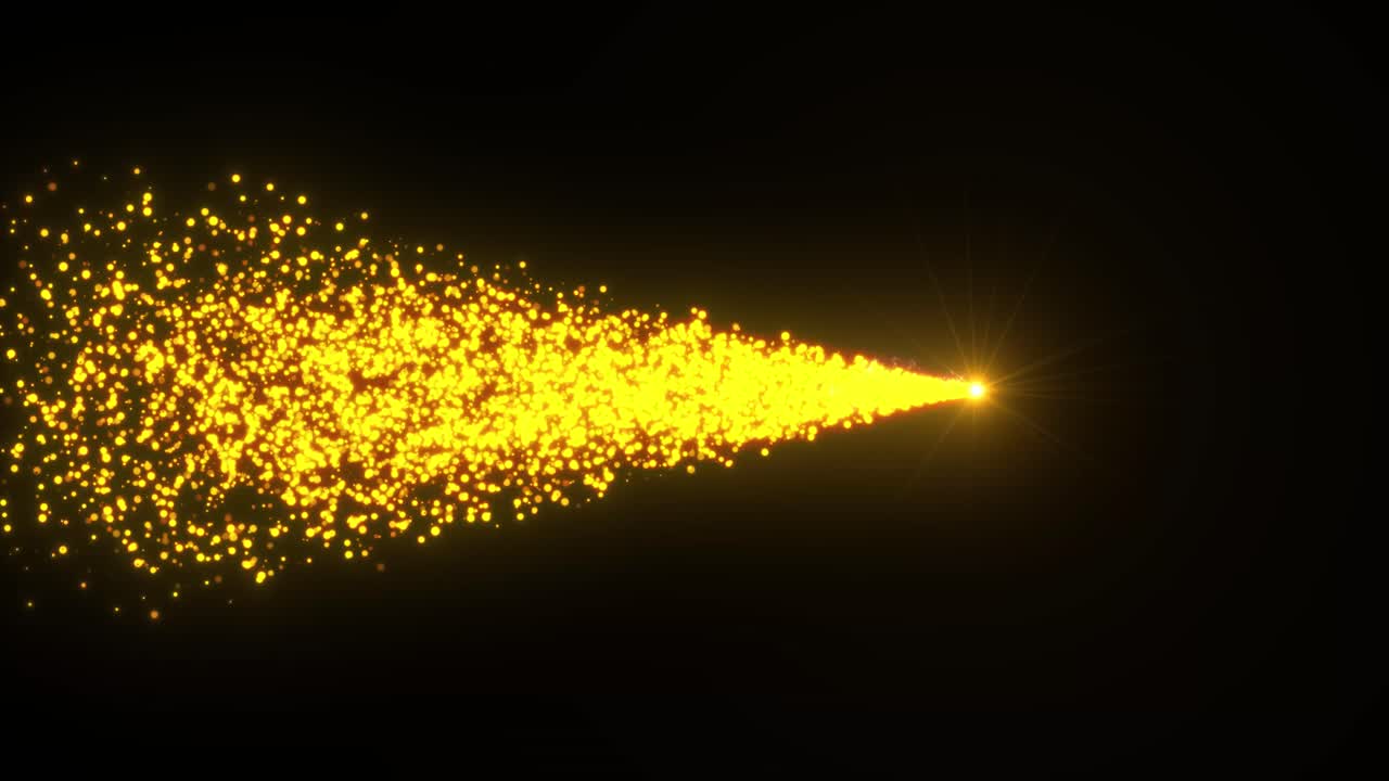 Gnistrande gyllene komet på himlen animation isolerad på svart bakgrund