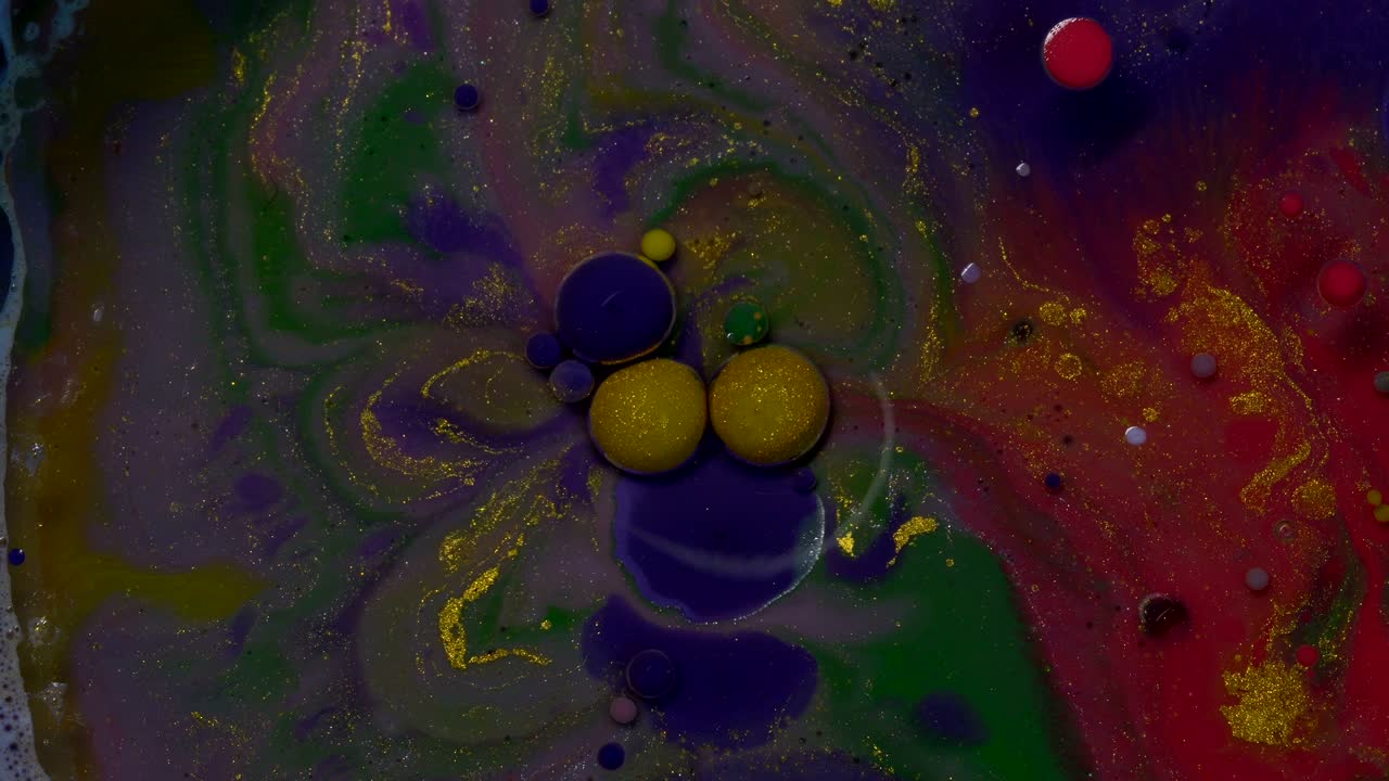 burbujas abstractas de colores. pintura de color macro en flujo dinámico. fondo de textura de movimiento caótico. vista superior