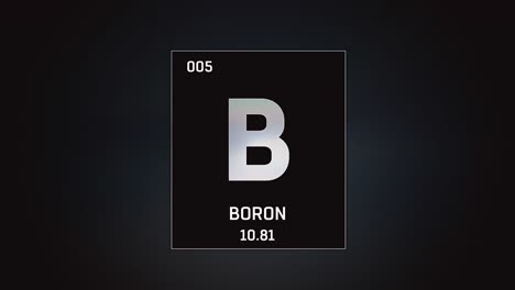 boron as element 5 of the periodic table 3d animation on grey background