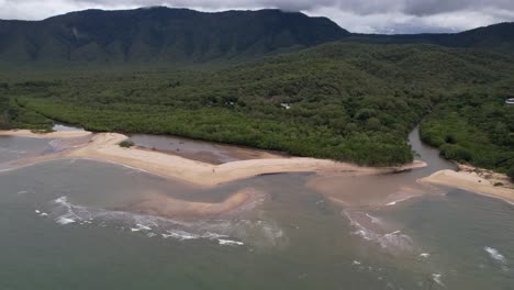 Aerial-View-of-Australian-West-Coast-Landscape,-Green-Forest,-Beach-and-Rivers-Flowing-Into-Sea