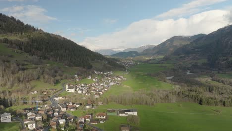 aerial of a swiss mountain valley in summer