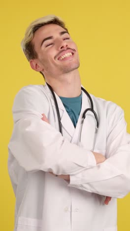 a smiling doctor in a white coat with a stethoscope