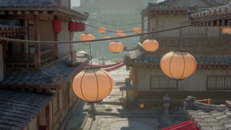 beautiful asian cityscape with lanterns