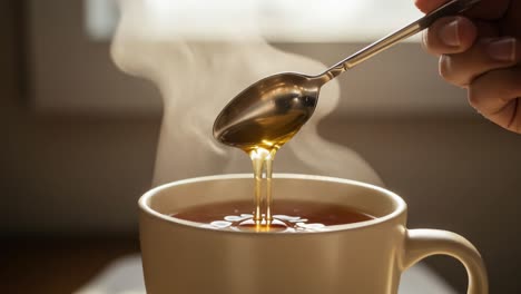 Adding honey to hot tea
