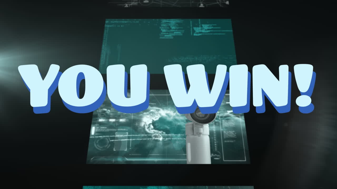 검은색 배경에 디지털 화면에서 텍스트를 이기는 애니메이션