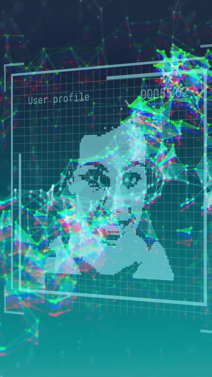 Animation of network of connections over digital interface with men portrait