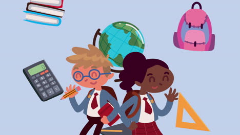estudiantes interraciales pareja con suministros