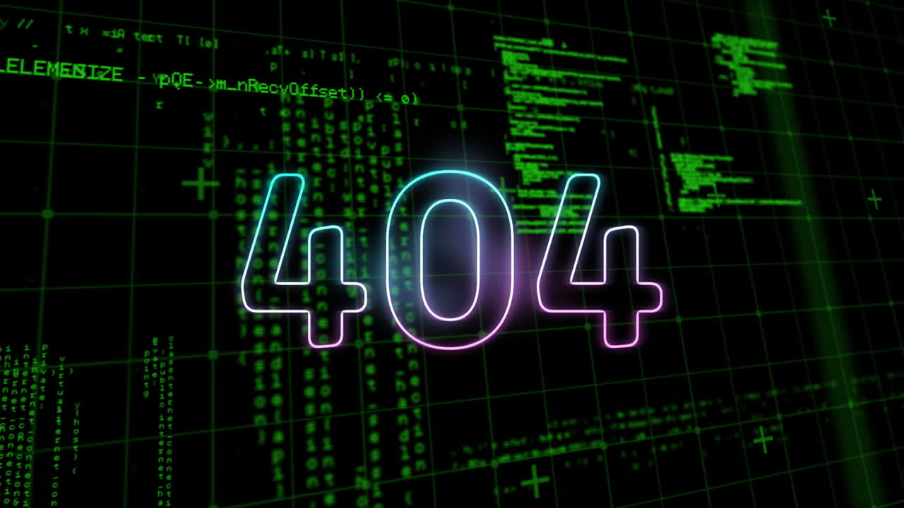 Animation of 404 text over data processing
