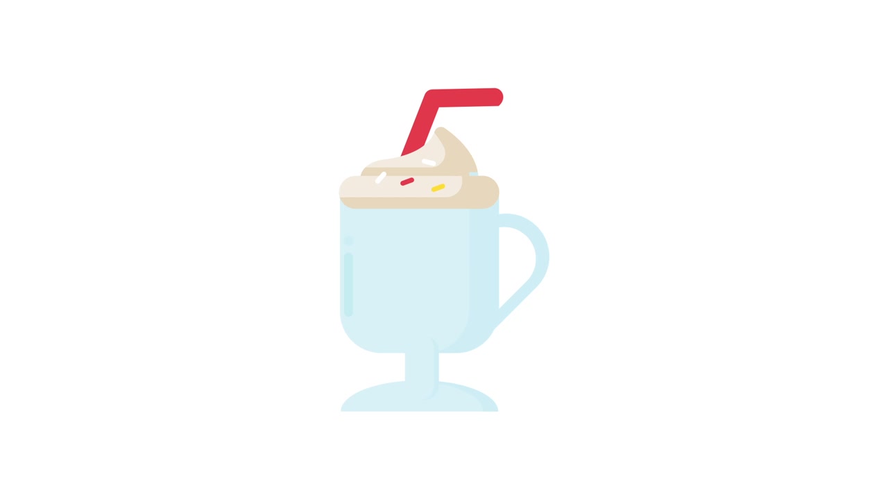 Preparazione animata di un milkshake con panna montata e zuccherini.