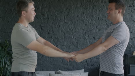 happy gay couple interacting