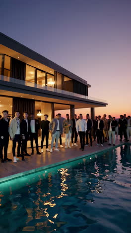 luxury poolside party at modern villa